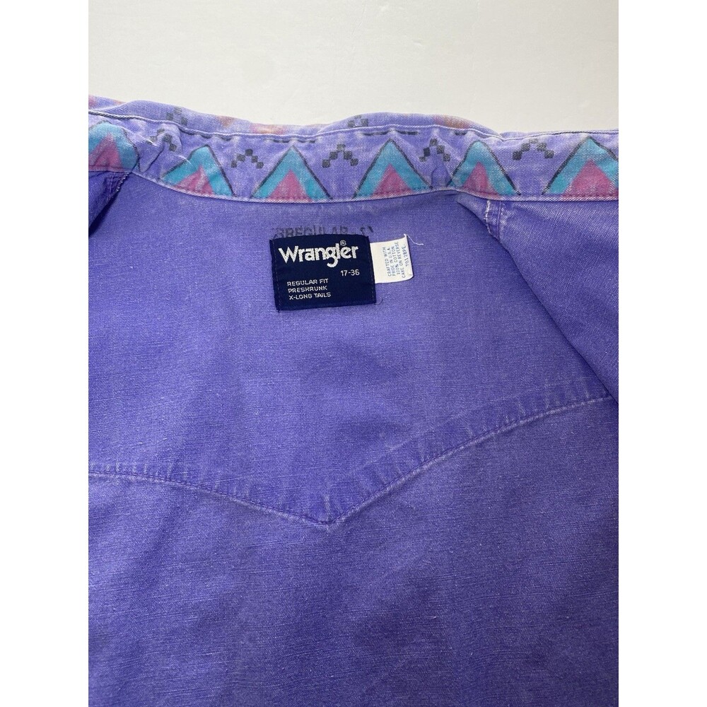 Wrangler BrushPopper Mens Shirt 17 x 36 VTG Purple Stripe Cowboy Ranch Western - Picture 7 of 7